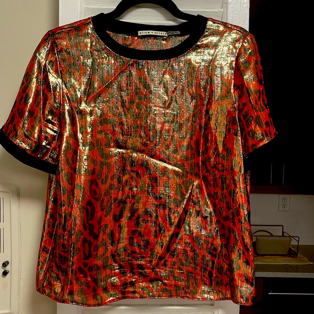 Alice & Olivia Metallic leopard top